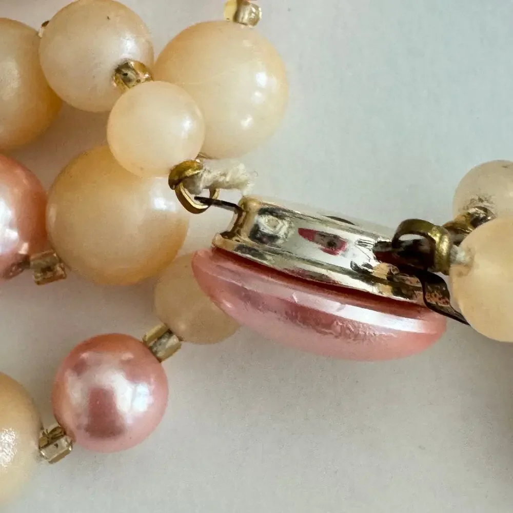 1960’s Vintage Graduated Pearl Japanese Acrylic 2 Row 18” Necklace Beaded Choker